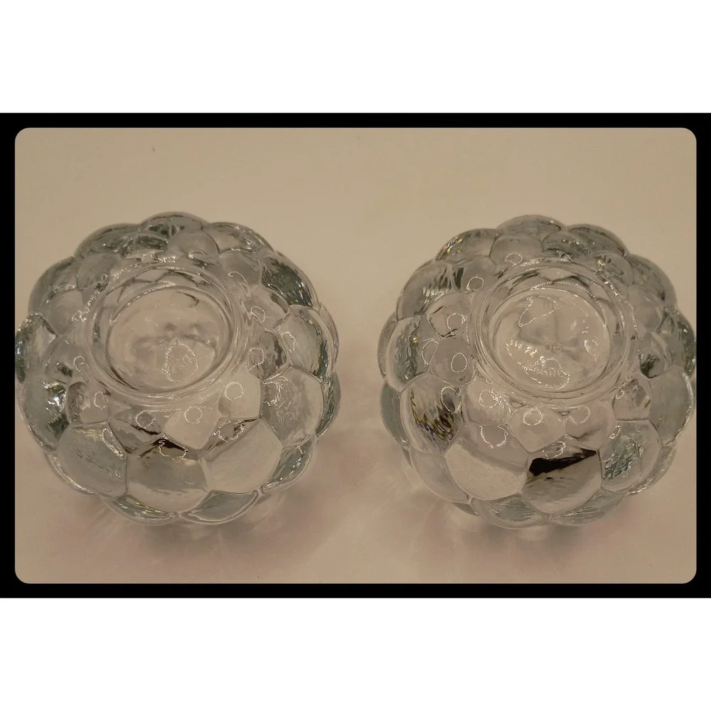KIG Votive Candle Holders Home Decor Clear Bubble Glass Set of 2